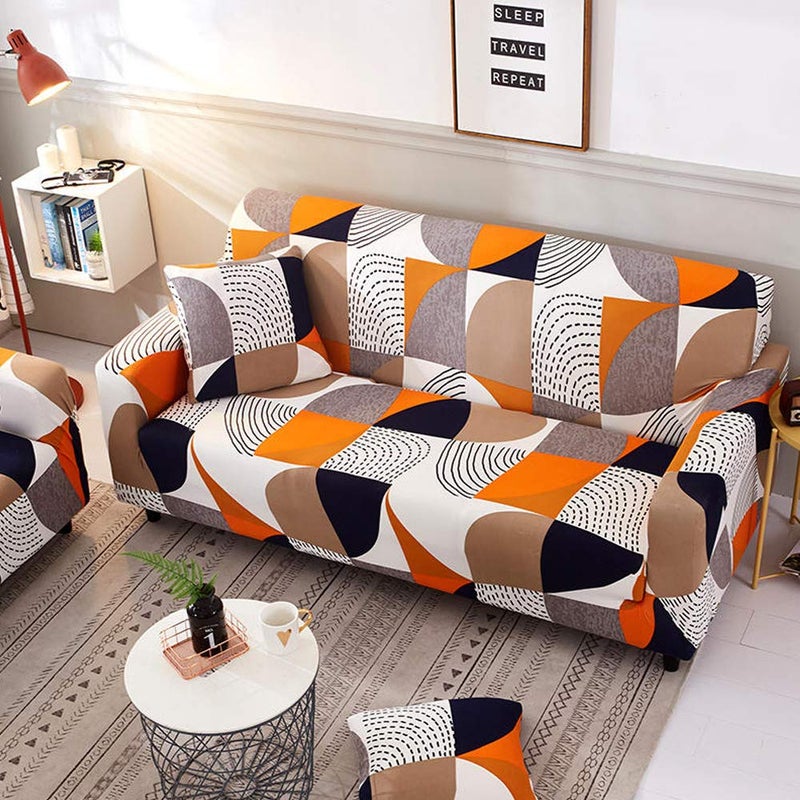 Shukii Stretch Couch Covers Printed Sofa Covers Slipcovers Loveseat for 2 Cushion Couches Furniture Protector with 1 Pillowcases - Image 1